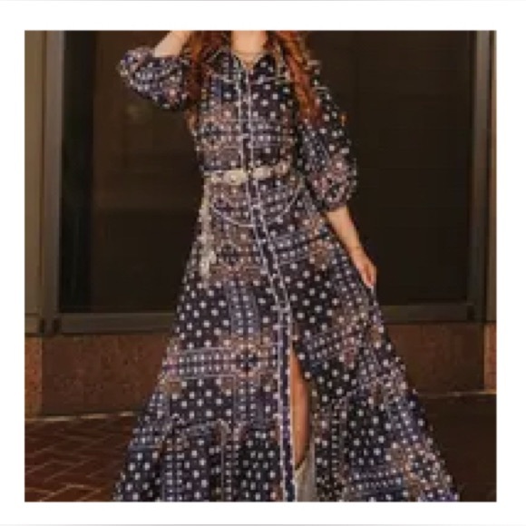 Lucky & Blessed Dresses & Skirts - Lucky & Blessed western snap bandana Navy Patterned Maxi Dress NWT